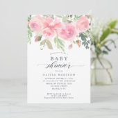 Modern Floral Baby shower Blush Pink Rose Peony Kaart (Staand voorkant)