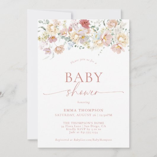 Modern Floral Baby shower | Boho Baby shower Invit Kaart (Voorkant)