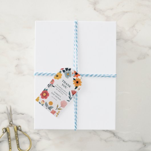 Modern Floral Baby Shower Favor Cadeaulabel (Met Touw)