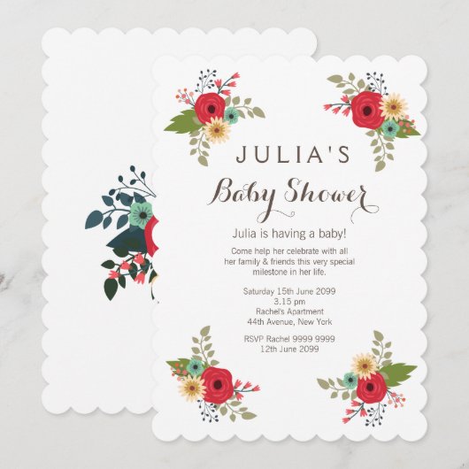 Modern  Floral Baby shower Kaart (Voorkant / Achterkant)