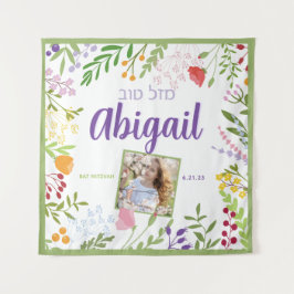 Modern Floral Bat Mitzvah Foto - Welkomstbord Wandkleed