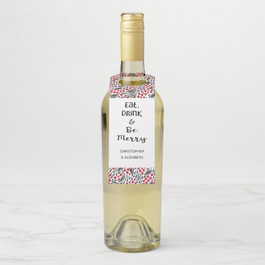 Modern Floral Berries Holiday Gift Flessenhanger (Op fles)