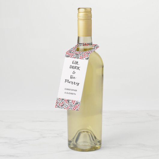 Modern Floral Berries Holiday Gift Flessenhanger (Schuin)