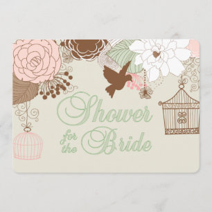 Modern Floral Birdcage Shower Kaart
