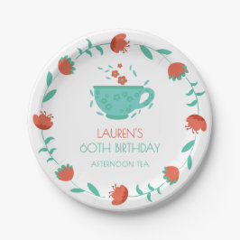 Modern Floral Birthday - Tea Party Paper Plate Papieren Bordje