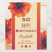 Modern Floral Birthday Wine Label Wijn Etiket (Enkel label)