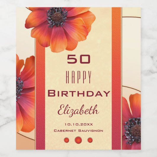 Modern Floral Birthday Wine Label Wijn Etiket (Enkel label)