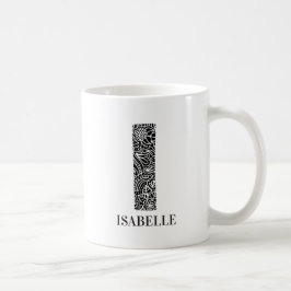 Modern Floral Black and White Initiaal I en Name Koffiemok