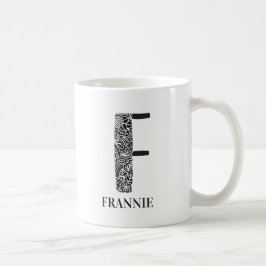 Modern Floral Black en White Initiaal F en Name Koffiemok