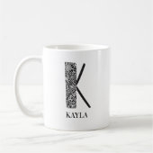 Modern Floral Black en White Initiaal K en Name Koffiemok (Links)
