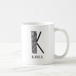 Modern Floral Black en White Initiaal K en Name Koffiemok