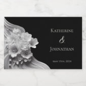 Modern Floral Black en White Sparkling Wijnetiket (Enkel label)