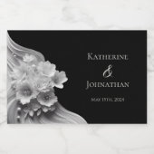 Modern Floral Black en White Sparkling Wijnetiket (Enkel label)