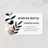 Modern Floral Black en White Visitekaartje (Voorkant)