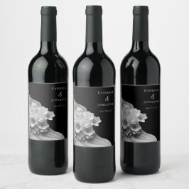 Modern Floral Black en White Wijn Etiket