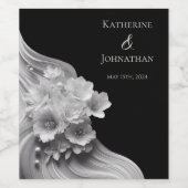 Modern Floral Black en White Wijn Etiket (Enkel label)