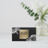 Modern Floral Black Glitter Beauty Salon Visitekaartje (Staand voorkant)