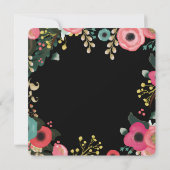 Modern Floral Black | Roze | Blauwgroen huwelijk Kaart (Achterkant)