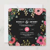 Modern Floral Black | Roze | Blauwgroen huwelijk Kaart (Voorkant)