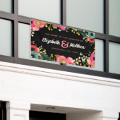 Modern Floral Black | Roze | Blauwgroen huwelijk Spandoek (Buitenkant Gebouw)