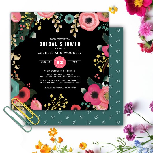 Modern Floral Black | Roze | BLAUWGROEN VRIJGEZELL Kaart