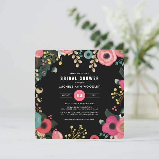 Modern Floral Black | Roze | BLAUWGROEN VRIJGEZELL Kaart (Staand voorkant)