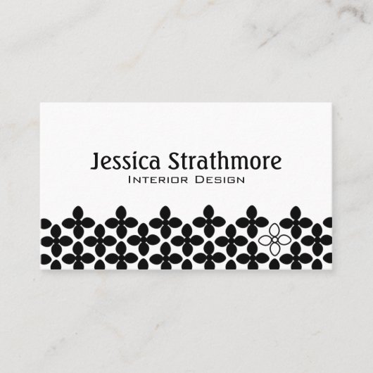 Modern Floral Black White Flower Pattern Visitekaartje (Voorkant)