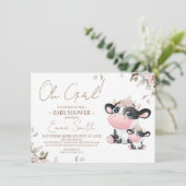 Modern Floral Black White Koe Baby shower Kaart (Staand voorkant)