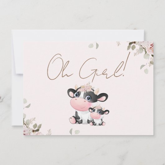 Modern Floral Black White Koe Baby shower Kaart (Achterkant)