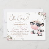 Modern Floral Black White Koe Baby shower Kaart (Voorkant)