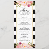Modern Floral Black White Striped | Menu Weddensch (Voorkant)