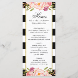 Modern Floral Black White Striped | Menu Weddensch