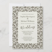Modern Floral Black & White Wedding Invite QR Code Kaart (Voorkant)