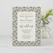 Modern Floral Black & White Wedding Invite QR Code Kaart (Staand voorkant)
