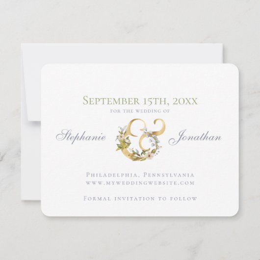 Modern Floral | Blauw en groen | Datum opslaan (Achterkant)