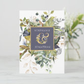 Modern Floral |Blauw en groen met Ampersand Weddin Bedankkaart (Staand voorkant)
