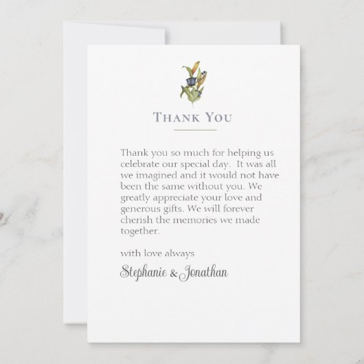 Modern Floral |Blauw en groen met Ampersand Weddin Bedankkaart (Achterkant)