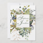 Modern Floral |Blauw en groen | Weddenschap Kaart (Voorkant)