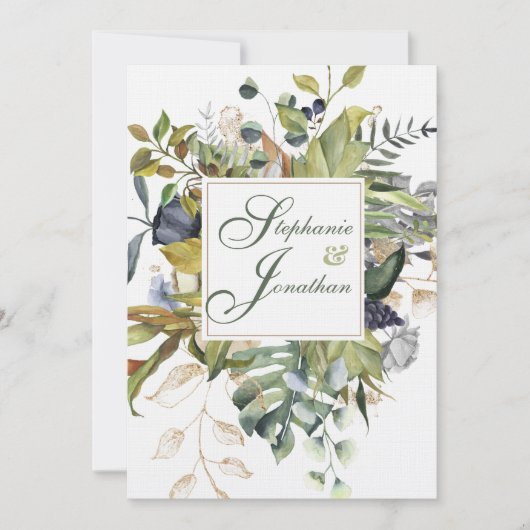 Modern Floral |Blauw en groen | Weddenschap Kaart (Voorkant)