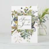 Modern Floral |Blauw en groen | Weddenschap Kaart (Staand voorkant)