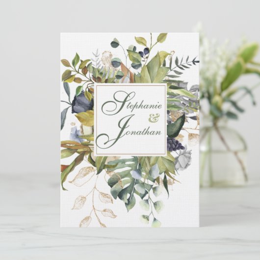 Modern Floral |Blauw en groen | Weddenschap Kaart (Staand voorkant)