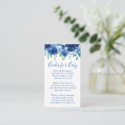 Modern Floral Blue Boy boekt Baby shower Informatiekaartje (Staand voorkant)