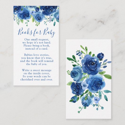 Modern Floral Blue Boy boekt Baby shower Informatiekaartje (Voorkant / Achterkant)