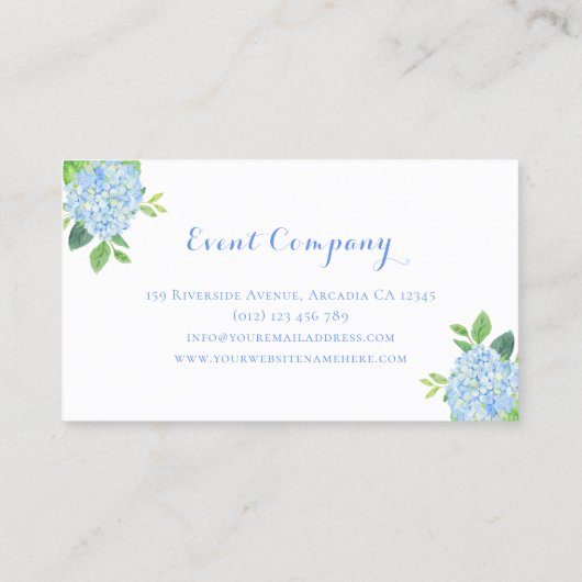 Modern Floral Blue Hydrangea Foliage Waterverf Visitekaartje (Achterkant)