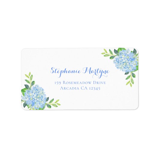 Modern Floral Blue Hydrangea Waterverf Adres Etiket (Voorkant)