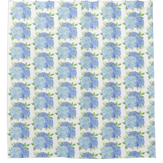 Modern Floral Blue Hydrangea Waterverf Pattern Douchegordijn (Voorkant)