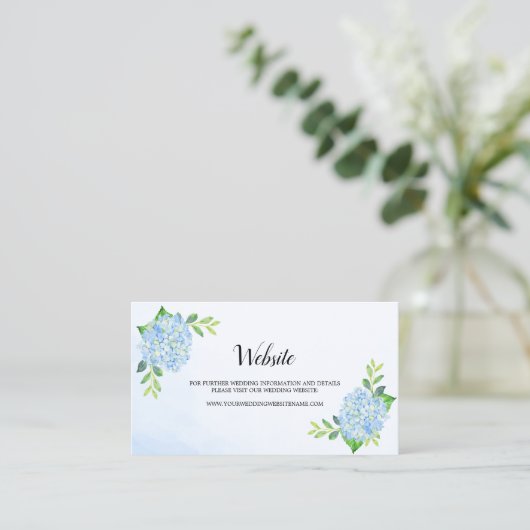 Modern Floral Blue Hydrangea Wedding Website Visitekaartje (Staand voorkant)