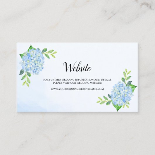 Modern Floral Blue Hydrangea Wedding Website Visitekaartje (Voorkant)
