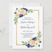 Modern Floral Blue koraal bruiloft Kaart (Voorkant)