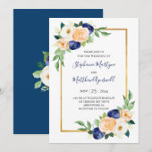 Modern Floral Blue koraal bruiloft Kaart (Voorkant / Achterkant)